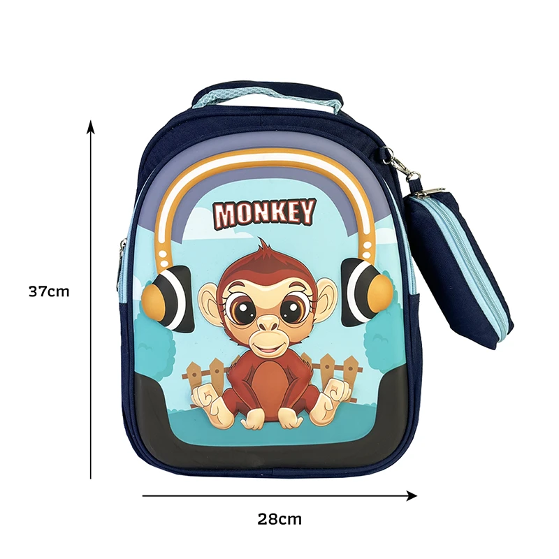 کوله پشتی مدرسه ای طرح برجسته مدل Monkey 14 به همراه جامدادی